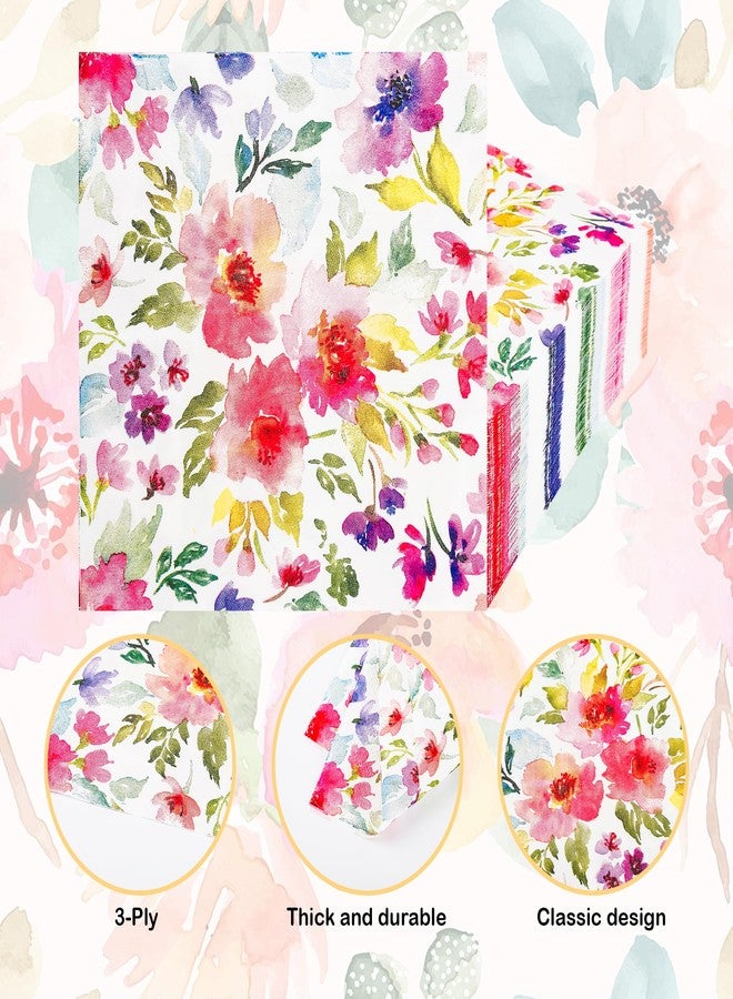 Elyxio 100Pcs Floral Luncheon Napkins Spring Summer Flowers Paper Hand Napkins 6.5 Inch Watercolor Purple and Pink Bouquet Meadow Party Napkins for Wedding Baby Bridal Shower Birthday Party - Image 3